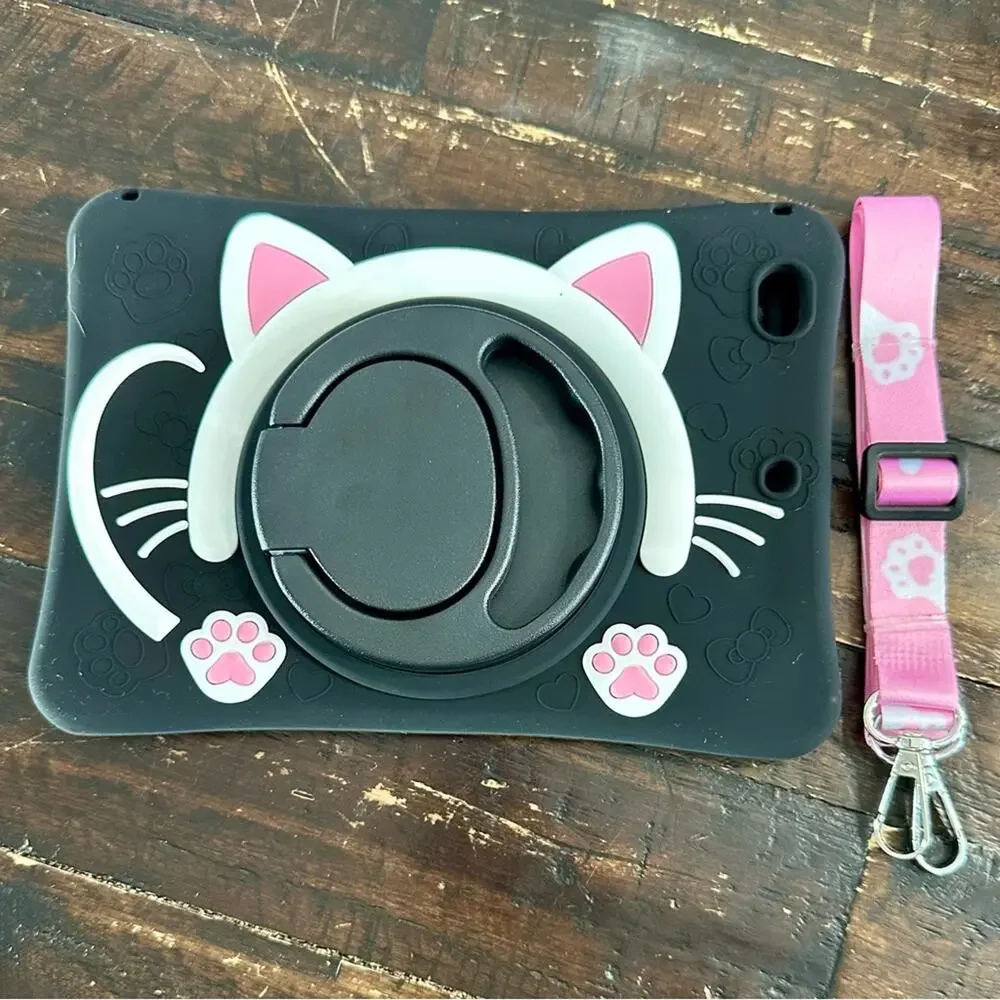 Cute Cat Ear Black iPad Mini Case with Strap New (T4029)